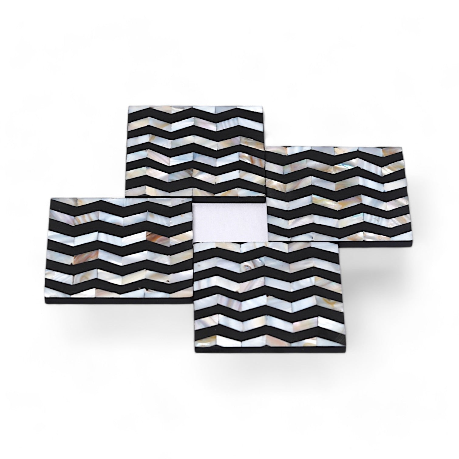 Zig Zag Design MOP/Resin Coaster Set of Eight with Caddy Tray